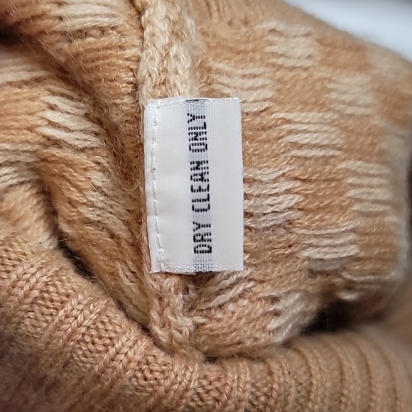 Saks Fifth Ave cashmere cardigan L sweater retro check zip front caramel cream - Picture 4 of 9